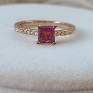 Swarovski Pink Crystal Rose Gold Toned Ring- Good Condition Size 52 Or 5.75